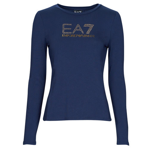Vêtements Femme T-shirts manches longues Marinblå sweatshirt i ekologiskt material med rund halsringning 8NTT51 Marine / Doré