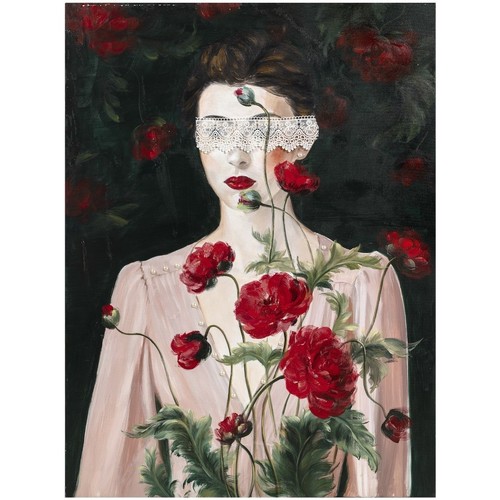 Maison & Déco Tableaux / toiles Signes Grimalt Image Femme Avec Des Roses Noir