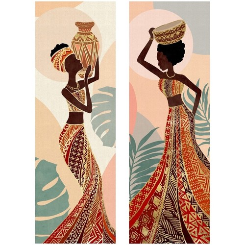 Maison & Déco Tableaux / toiles Signes Grimalt Femme Africaine Peinture 2 Unités Noir