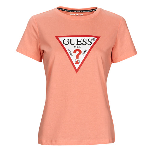 Vêtements Femme ribbed V-neck T-shirt Guess SS CN ORIGINAL TEE Rose