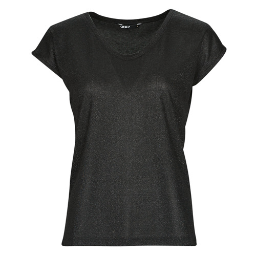 Vêtements Femme T-shirts manches Monogram Only ONLSILVERY S/S V NECK LUREX TOP JRS Noir