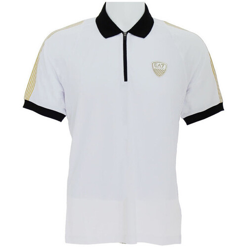 Vêtements Homme T-shirts & Polos Emporio Armani micro-check patterned curved hem shirtni Polo Blanc