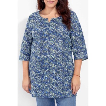 Vêtements Femme Tuniques T-shirt Coton Cebu Tunique longue imprimée coton bio LARA Bleu