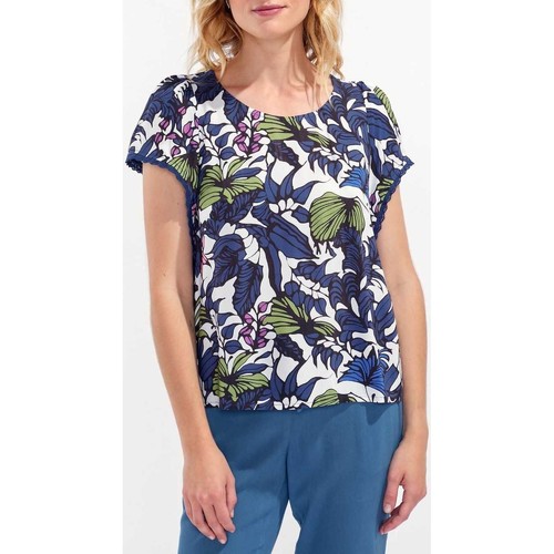 Vêtements Femme T-shirts manches courtes La Fiancee Du Mekong Top imprimé dentelles NEEMA Bleu