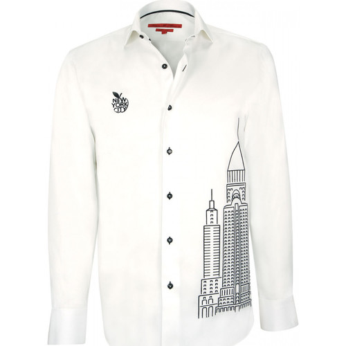 Vêtements Homme Chemises manches longues Stones and Boneser chemise brodee new york blanc Blanc