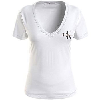 Vêtements Femme T-shirts & Polos Calvin Klein Jeans T Shirt Femme  Ref 56766 YAF Blanc Blanc