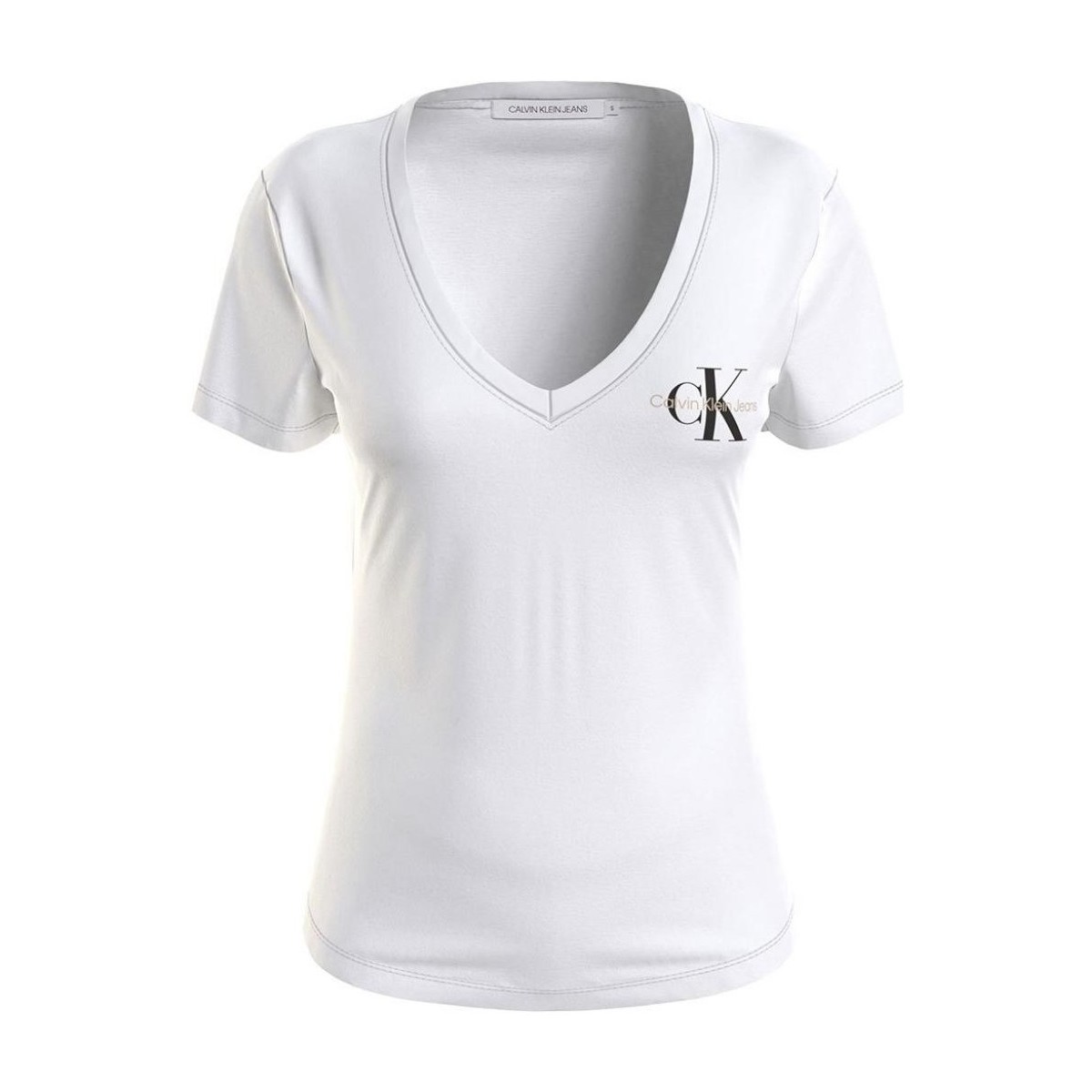 Vêtements Femme T-shirts & Polos Calvin Klein Jeans T Shirt Femme  Ref 56766 YAF Blanc Blanc