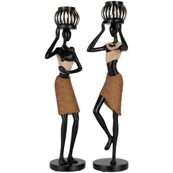 Maison & Déco Bougeoirs / photophores Jolipa Set de 2 photophores figurines Africaines Marron