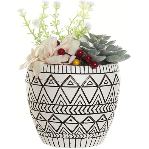 Sacs à dos Vases / caches pots d'intérieur Item International Cache-pot garni boho tribal en résine Blanc
