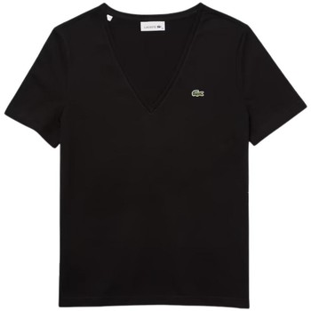 Vêtements Femme T-shirts & Polos Lacoste T shirt  Femme Col V Ref 54003 031 Noir Noir