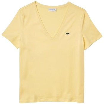 Vêtements Femme T-shirts manches courtes Lacoste T shirt  Femme Col V Ref 54003 6XP Jaune Jaune