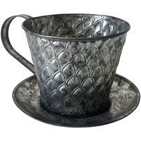 Maison & Déco Vases / caches pots d'intérieur Decostar Cache pot de fleurs en zinc vieilli en forme de tasse Gris