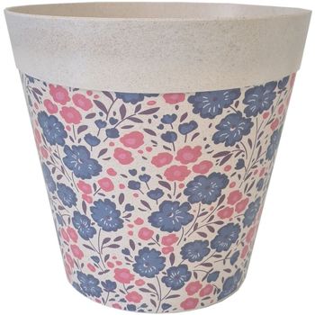 Maison & Déco Vases / caches pots d'intérieur Cadoons Cache Pot en Bambou Fleurs roses et violettes 21 cm Beige