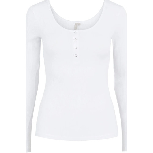 Vêtements Femme T-shirts manches longues Pieces T-shirt blanc à manches longues avec bouton côtelé Blanc