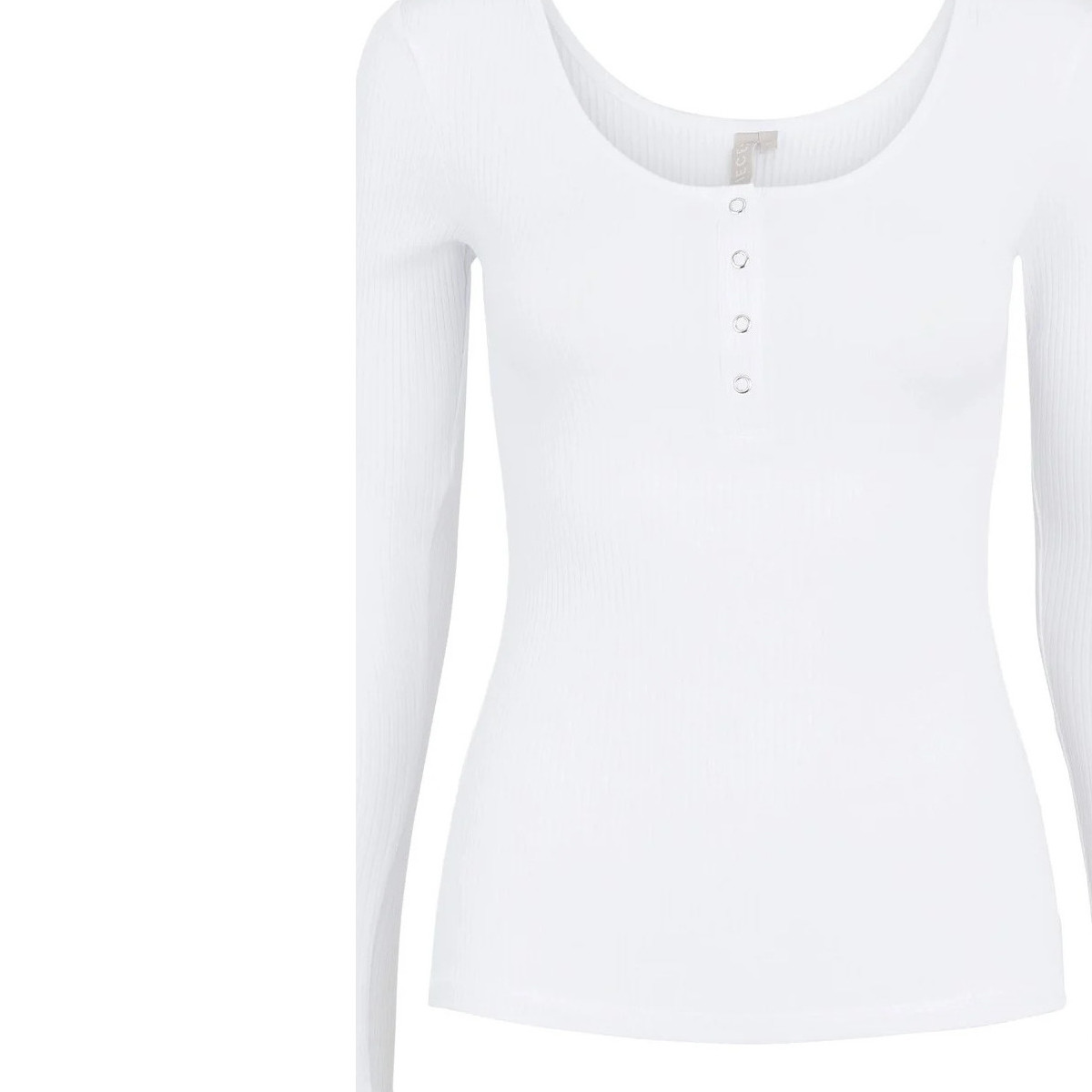 Vêtements Femme T-shirts manches longues Pieces T-shirt blanc à manches longues avec bouton côtelé Blanc