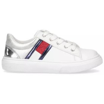 Chaussures Fille Baskets mode Tommy Hilfiger SNEAKER LOW CUT LACE UP BLANCHE ARGENT ROUGE BLEU Blanc