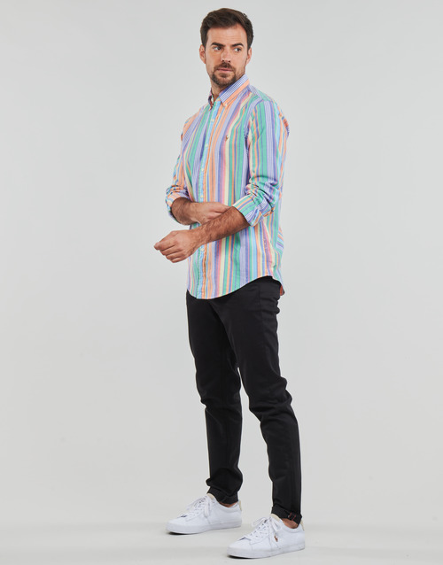 striped-knit longsleeved polo shirt Rot LONG SLEEVE-SPORT SHIRT