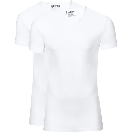 Vêtements Homme T-shirts & Polos Slater T-Shirts Stretch Lot de 2 Blanc Col-V Blanc