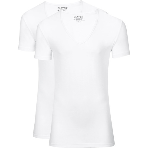 Vêtements Homme T-shirts & Polos Slater T-Shirts Stretch Lot de 2 Col-V Profond Blanc Blanc