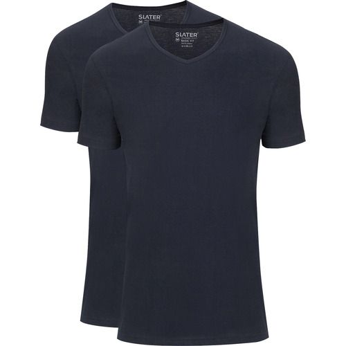 Vêtements Homme T-shirts & Polos Slater T-shirts Basique Lot de 2 Col-V Marine Bleu