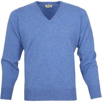 sweat-shirt william lockie  pull laine d'agneau col-v clyde bleu 