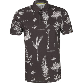 t-shirt no excess  polo piqué fleurs noir 