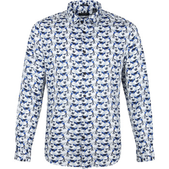 Vêtements Femme Chemises / Chemisiers Dstrezzed Chemise Oiseaux Blanc Bleu