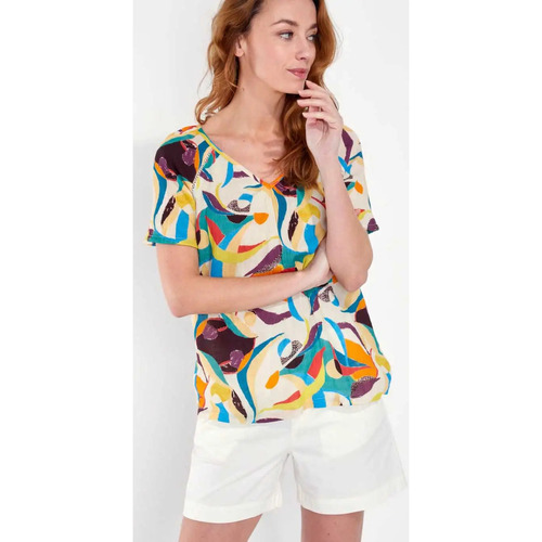 Vêtements Femme T-shirts Zip manches courtes La Fiancee Du Mekong Top évasé gaze de coton XALADA Beige