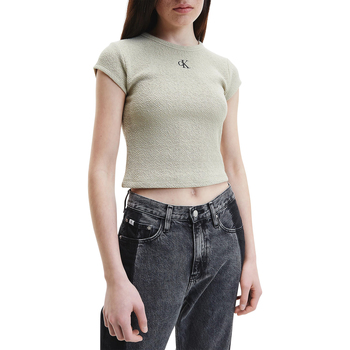 Vêtements Femme T-shirts manches courtes Calvin Klein Jeans T-shirt col rond droite Écru