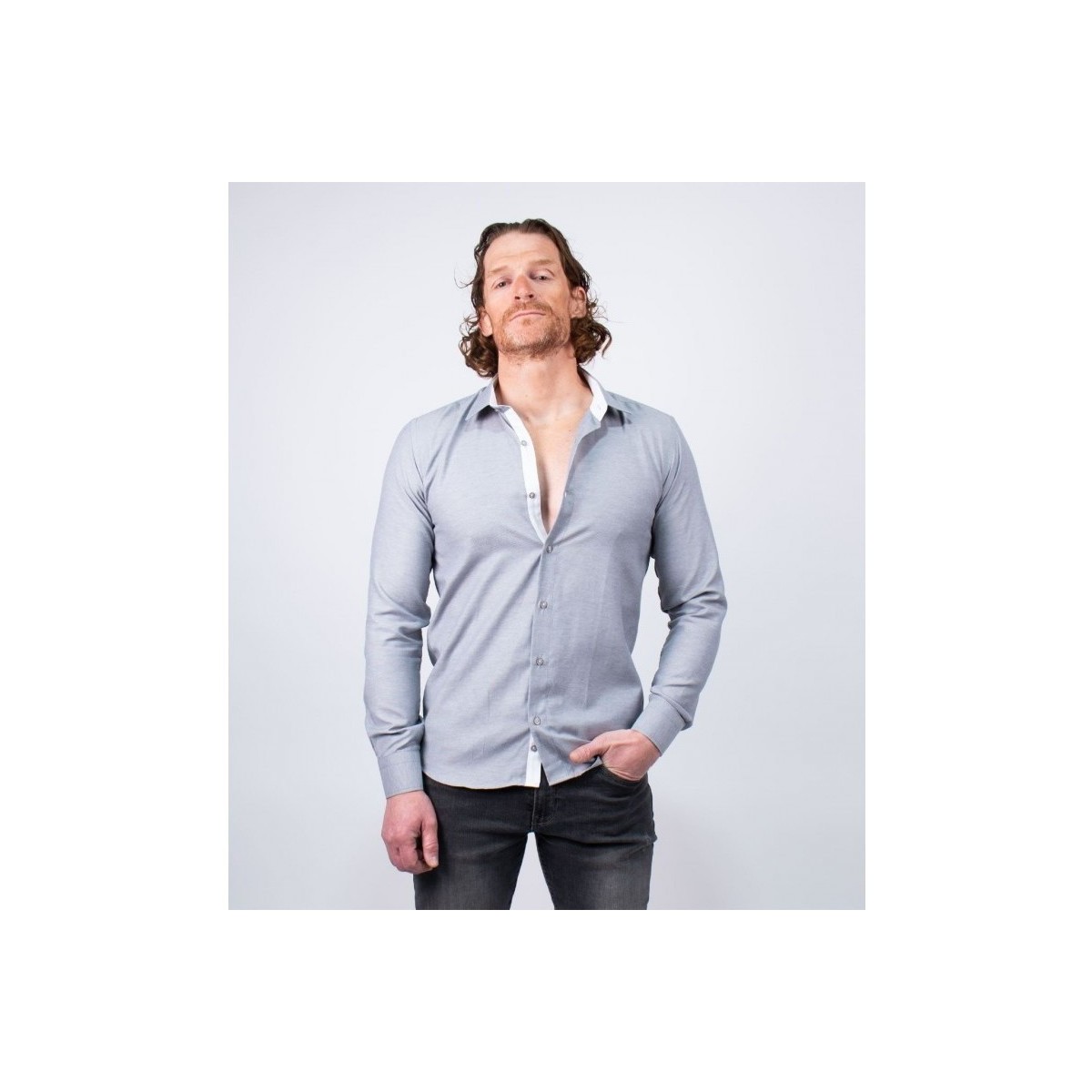 Vêtements Homme Chemises manches longues Hollyghost Chemise grise à boutonner avec col français Gris