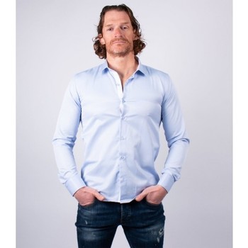 Vêtements Homme Chemises manches longues Hollyghost Chemise ciel à boutonner avec col français Bleu
