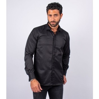 Vêtements Homme Chemises manches longues Hollyghost Chemise noir à boutonner avec col cassé Noir