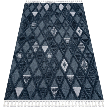 tapis rugsx  tapis sevilla y499b treillis, diamants bleu frange 160x220 cm 