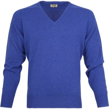 sweat-shirt william lockie  pull laine d'agneau col-v bleu royal persan 