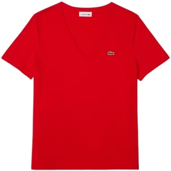Vêtements Femme T-shirts & Polos Lacoste T shirt  Femme Col V Ref 54003 F8M Groseille Rouge