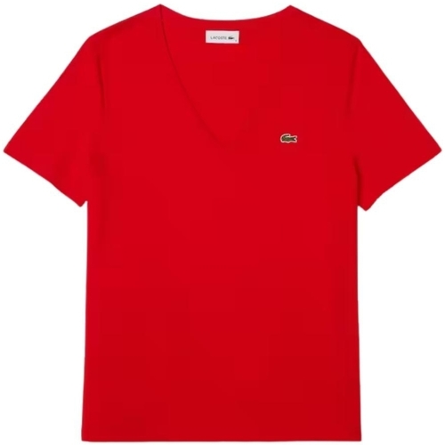 Lacoste T shirt Femme Col V Ref 54003 F8M Groseille Rouge - Vêtements T- shirts & Polos Femme 60,00 €