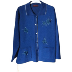 Vêtements Femme Pulls Sans marque Pull cardigan bleu et fleurs brodées T 40 - 42 Bleu