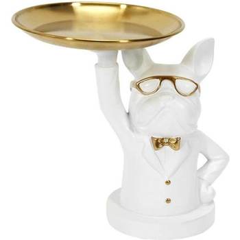 Maison & Déco Statuettes et figurines Taies doreillers / traversins Statue Bulldog vide-poche Blanc