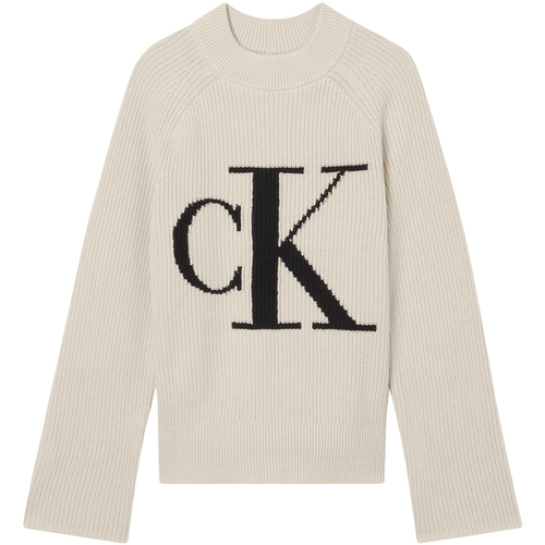 Calvin Klein Jeans Pull col ras du cou Beige - Livraison Gratuite