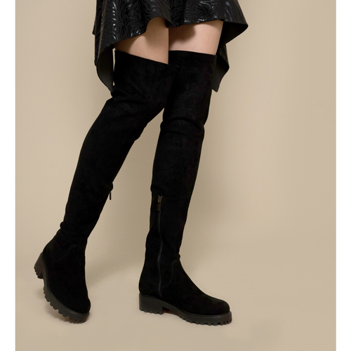 Chaussures Femme Cuissardes Deimos Over the knee boots “Berta” , Eco leather high boots , Suede eff Noir