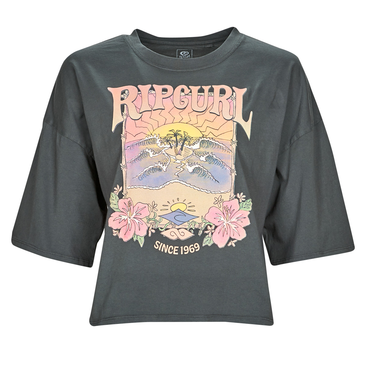 Vêtements Femme T-shirts EDT manches courtes Rip Curl BARRELLED HERITAGE CROP Noir