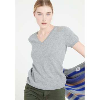 Vêtements Femme T-shirts manches courtes Studio Cashmere8 LILLY 14 Pull col V manches courtes - 100% cachemire gris clair
