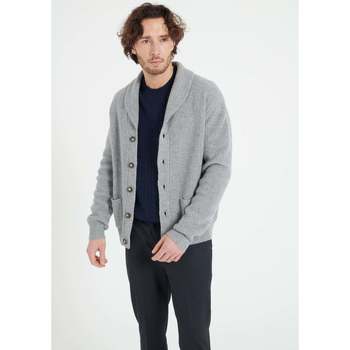 Vêtements Homme Gilets / Cardigans Studio Cashmere8 ZACH 4 Cardigan col châle côtelé 4 fils - 100% cachemire gris clair