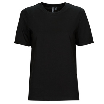 Vêtements Femme T-shirts manches courtes Pieces PCRIA SS FOLD UP SOLID TEE Noir