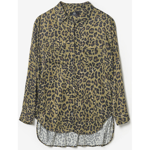 Vêtements Femme Chemises / Chemisiers Tables à mangerises Chemise longue wavai léopard kaki Noir