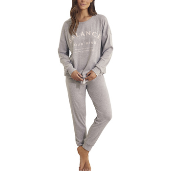 Vêtements Femme Pyjamas / Chemises de nuit Selmark Pyjama tenue d'intérieur pantalon top manches longues Cotton Gris