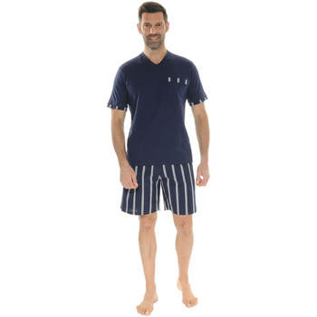Vêtements Homme Pyjamas / Chemises de nuit Christian Cane PYJAMA COL V BLEU NATYS Bleu