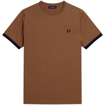 fauve Fred Perry pour homme en coloris Marron T-shirt à logo brodé Homme Vêtements T-shirts T-shirts à manches courtes 