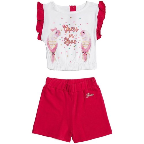 Vêtements Enfant Ensembles enfant Guess Rucksack Ensemble Fille T Shirt + Short Rose/Blanc A82G17 Blanc