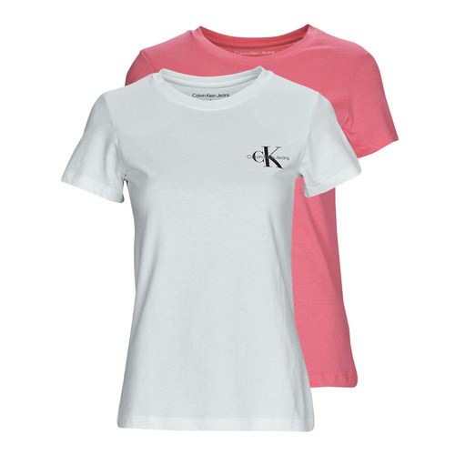 Vêtements Femme T-shirts manches courtes Calvin Klein Jeans 2-PACK MONOGRAM SLIM TEE X2 Blanc / Rose
